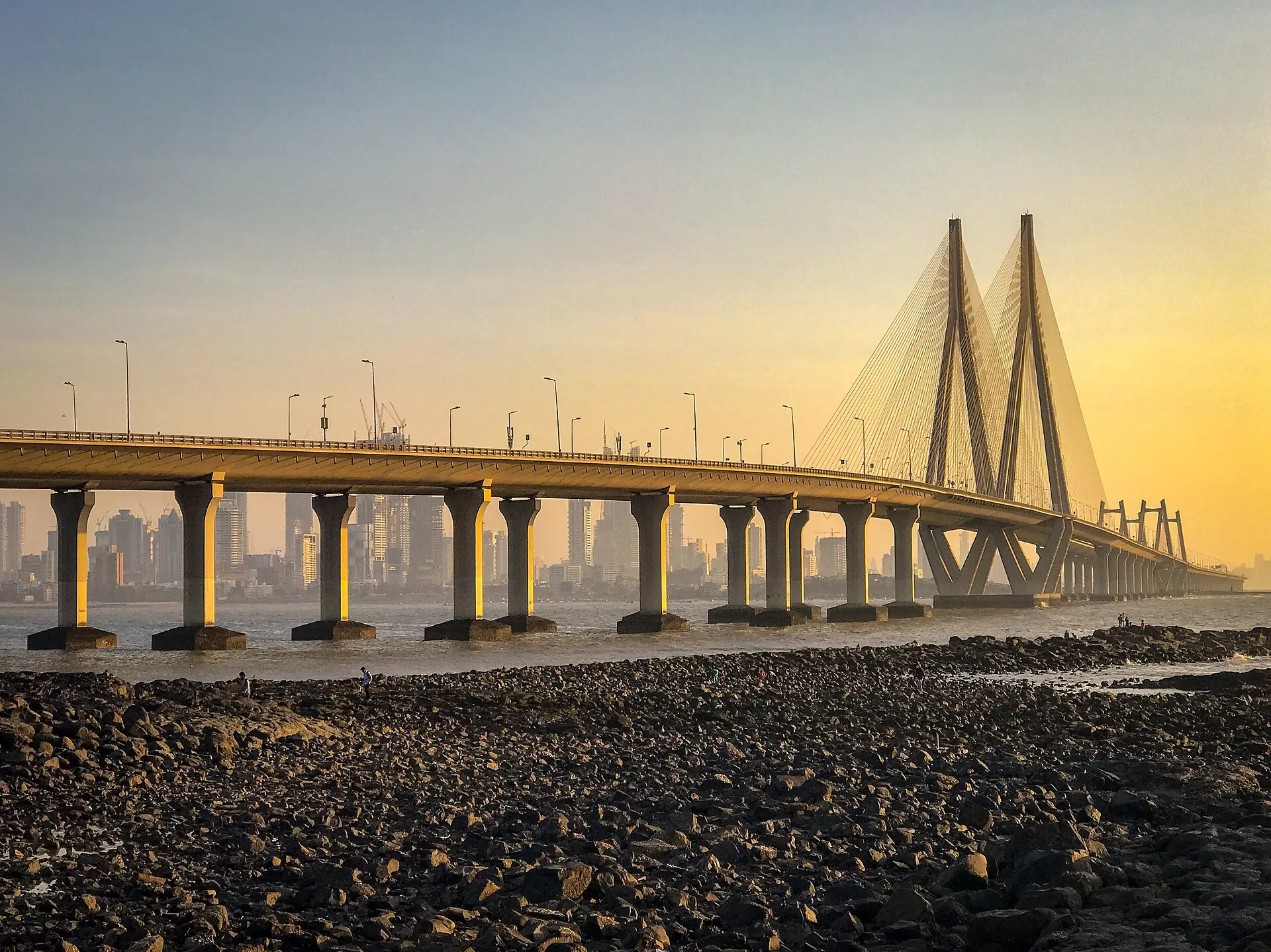 The Bandra-Worli Sea Link in Mumbai at golden hour